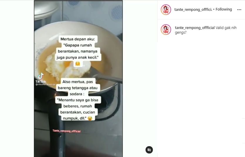 Video curhat nyesek menantu soal mertua. (Instagram/tante_rempong_offficial)