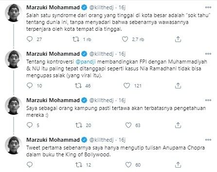 Kill The DJ komentari Pandji bandingkan FPI dengan NU dan Muhammadiyah (Twitter)