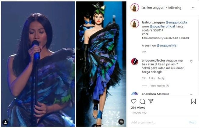 Anggun C Sasmi memakai baju Rp900 juta saat manggung. (Instagram/@fashion_anggun)