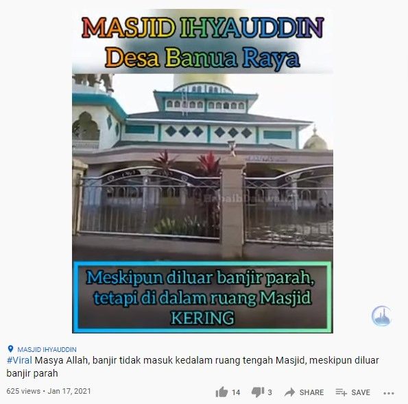 Meski banjir, bagian dalam masjid di Kalsel tak tergenang air (youtube)