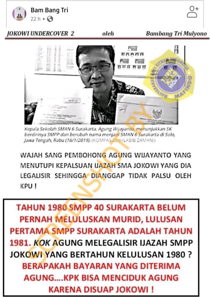 Fakta ijazah SMA Jokowi palsu (Turnbackhoax.id)