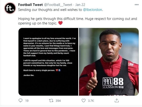 Mantan pemain Liverpool, Jordon Ibe mengaku depresi. (Twitter/@Football__Tweet)