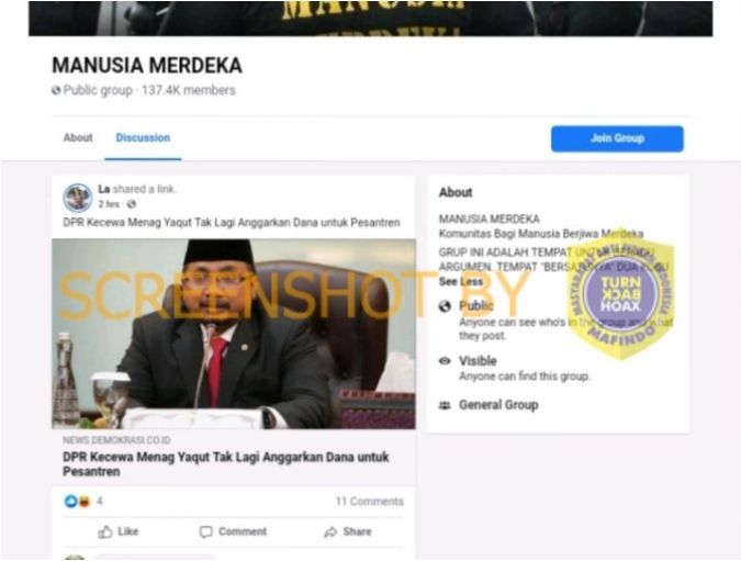 Cek fakta menag Gus Yaqut tak lagi anggarkan dana bagi pesantren (Turnbackhoax.id).