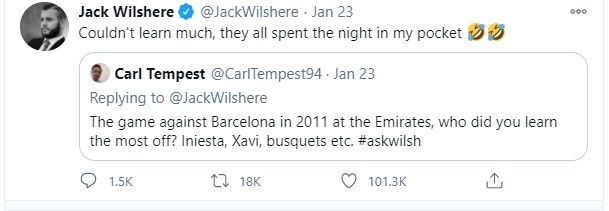 Jack Wilshere ejek Xavi dan Iniesta. (Twitter/@JackWilshere)