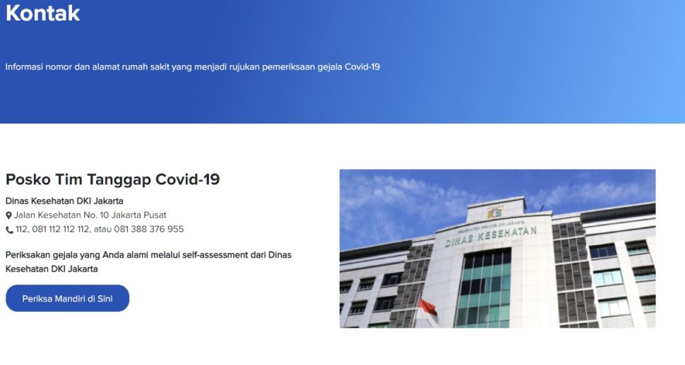 Nomor kontak Tim Tanggap Covid-19 DKI Jakarta. (Dok. Corona.jakarta.go.id)