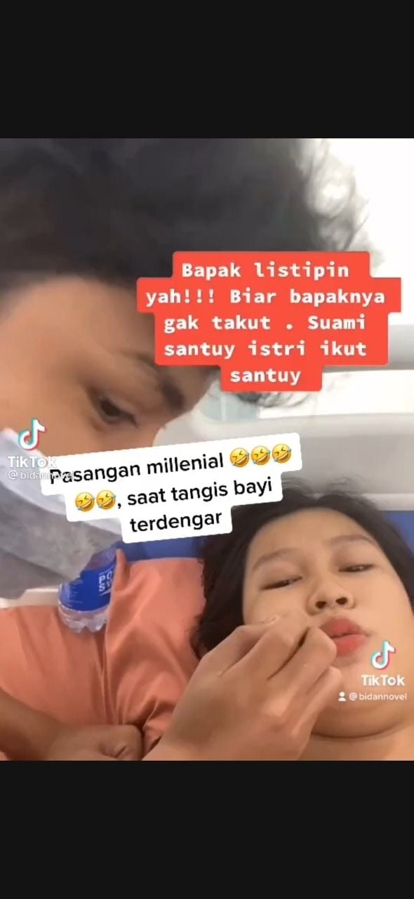 Viral Aksi Suami Pakaikan Lipstik Saat Istri Lahiran (TikTok/bidannovel)