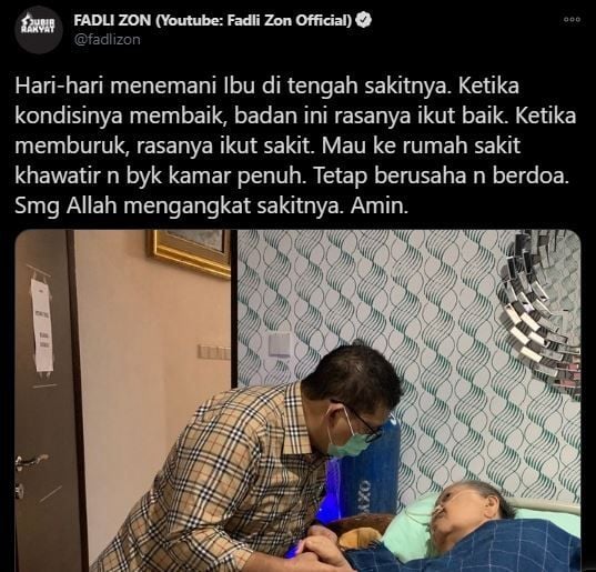 Fadli Zon temani ibu yang sedang sakit. (Twitter)