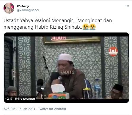 Yahya Waloni sebut perjuangan Rizieq seperti perjuangan nabi (Twitter/kadongbaper)