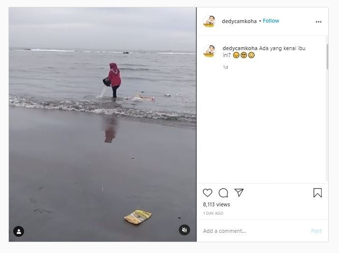 Wanita ini buang sampah di laut (Instagram @dedycamkoha)