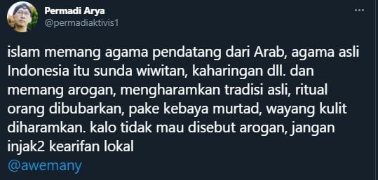 Cuitan Abu Janda soal Islam (Twitter/Permadiaktivis1).