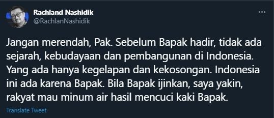 Rachland Nashidik menyindir Presiden Jokowi yang mengklaim Indonesia berhasil mengendalikan dua krisis (Twitter/RachlandNashidik).