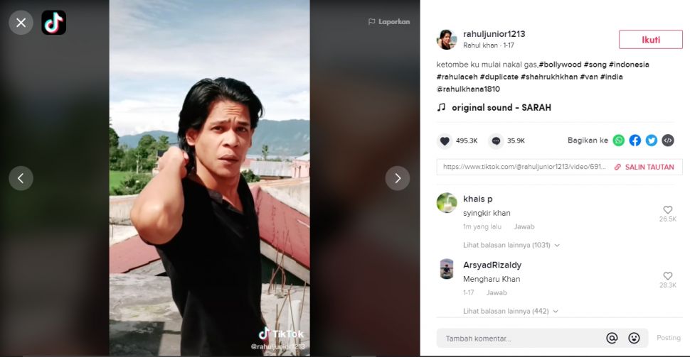 Heboh pria mirip Shah Rukh Khan (TikTok/rahuljunior1213).