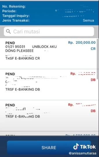 Pesan lewat M-Banking/ (Tiktok/@anissamutiaraa)