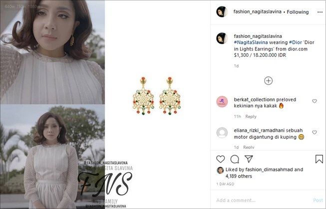 Nagita Slavina pakai anting Rp18 juta, malah tuai komentar begini. (Instagram/@fashion_nagitaslavina)