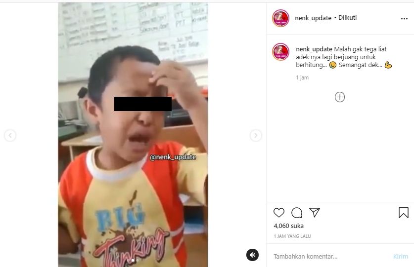 Viral bocah menangis saat belajar berhitung (Instagram/Nenk_update).