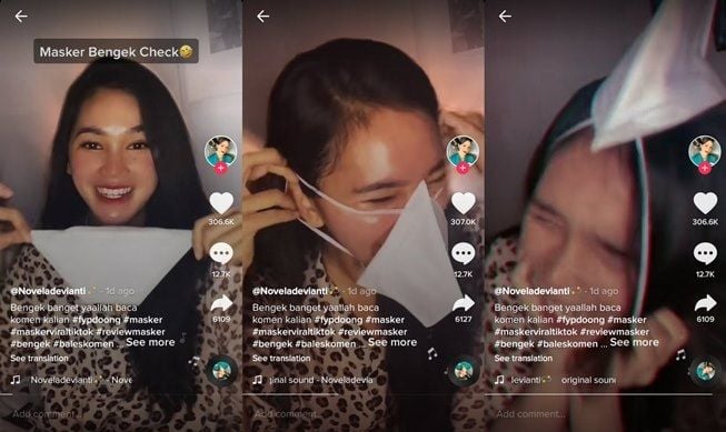 Beli masker medis buatan Jerman, wanita ini ngakak lihat bentuknya. (TikTok/@noveladevianti)