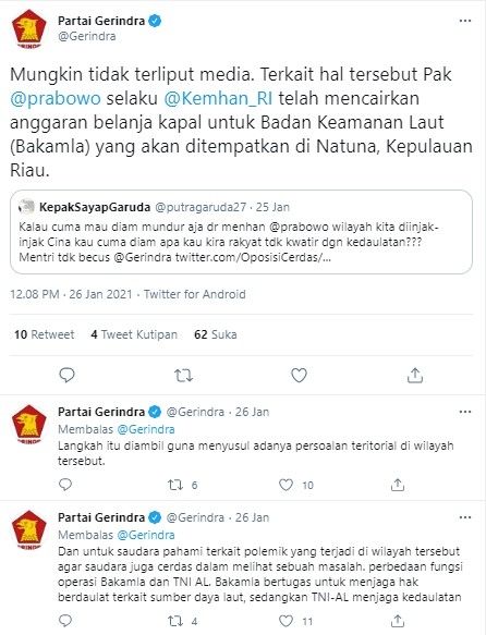 Gerindra bela Prabowo yang didesak mundur dari Menhan (Twitter/gerindra)