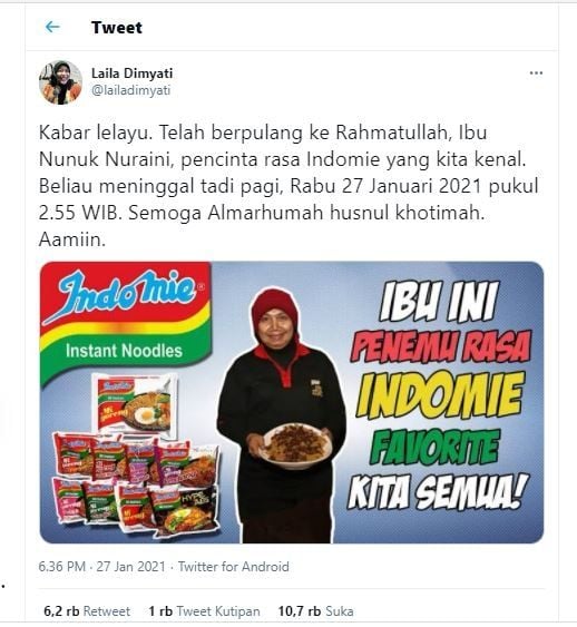 Peracik bumbu Indomie tutup usia (Twitter @lailadimyati)