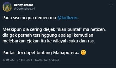 Cuitan Denny Siregar tentang Fadli Zon. [Denny Siregar / Twitter]