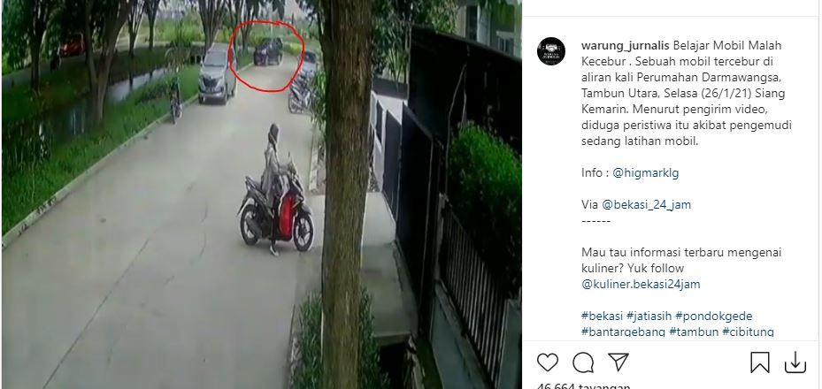 Viral detik-detik mobil terjebur ke sungai. (Instagram/warung_jurnalis)