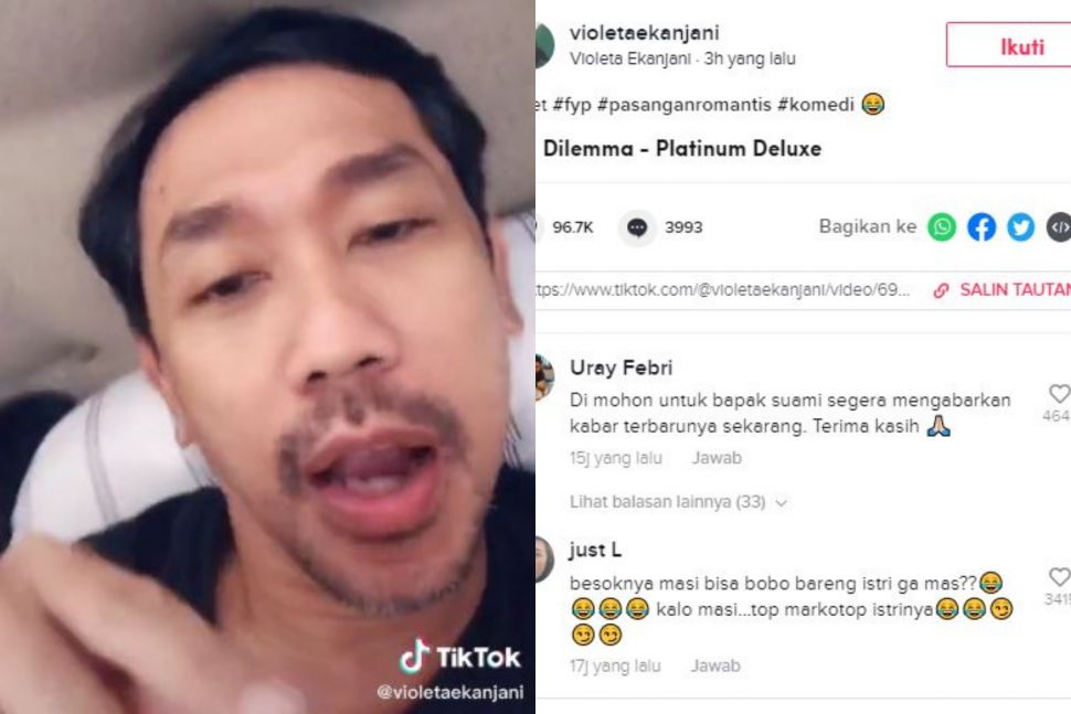 Viral aksi kocak suami jahili sang istri. (Tiktok/@violetaekanjani)