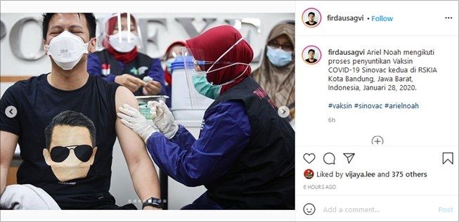 Jalani vaksin kedua, lengan kekar Ariel NOAH bikin salah fokus. (Instagram/@firdausagvi)