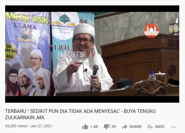 Tengku Zul sebut di surga ada 70 kamar yang diisi bidadari (youtube)