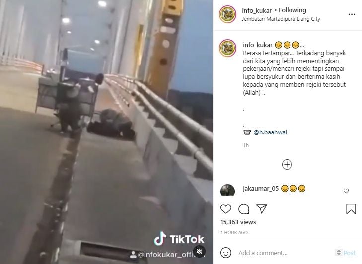 Video penjual makanan salat di Jembatan Martadipura. [Instagram/info_kukar]