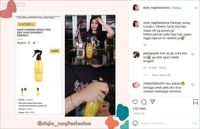 Nagita Slavina pakai vitamin rambut Rp41 ribu, warganet girang. (Instagram/@style_nagitaslavina)