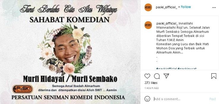 Murfi Sembako meninggal dunia. (Instagram/paski_official)