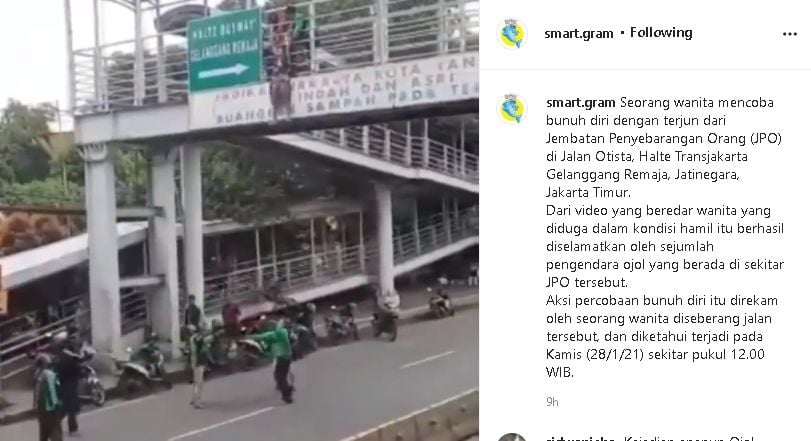 Aksi percobaan bunuh diri seorang wanita diselamatkan ojol (instagram)