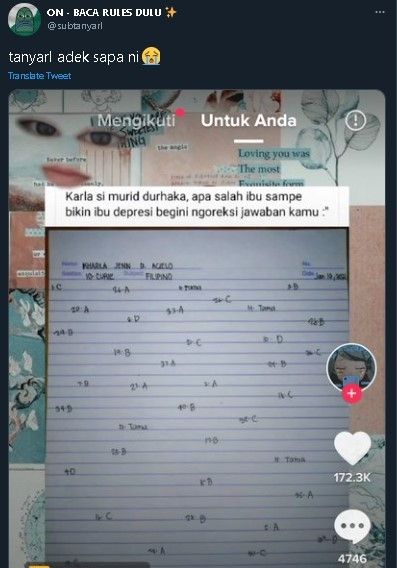 Siswa diminta jawab soal pilihan ganda. (Twitter)