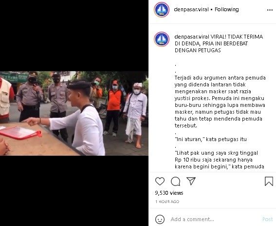 Pemuda marah-marah kena razia masker. (Instagram/@denpasar.viral)