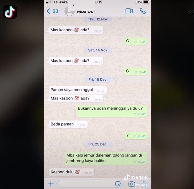 Chat pemuda dengan mbak kosan (tiktok)