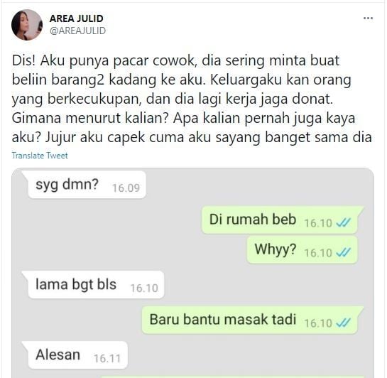 Curhat Perempuan Dipaksa Beli Jaket Rp 500 ribu untuk Pacar (twitter.com/AREAJULID)