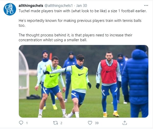 Latihan inovatif Thomas Tuchel di Chelsea. (Twitter/@allthingschels1)