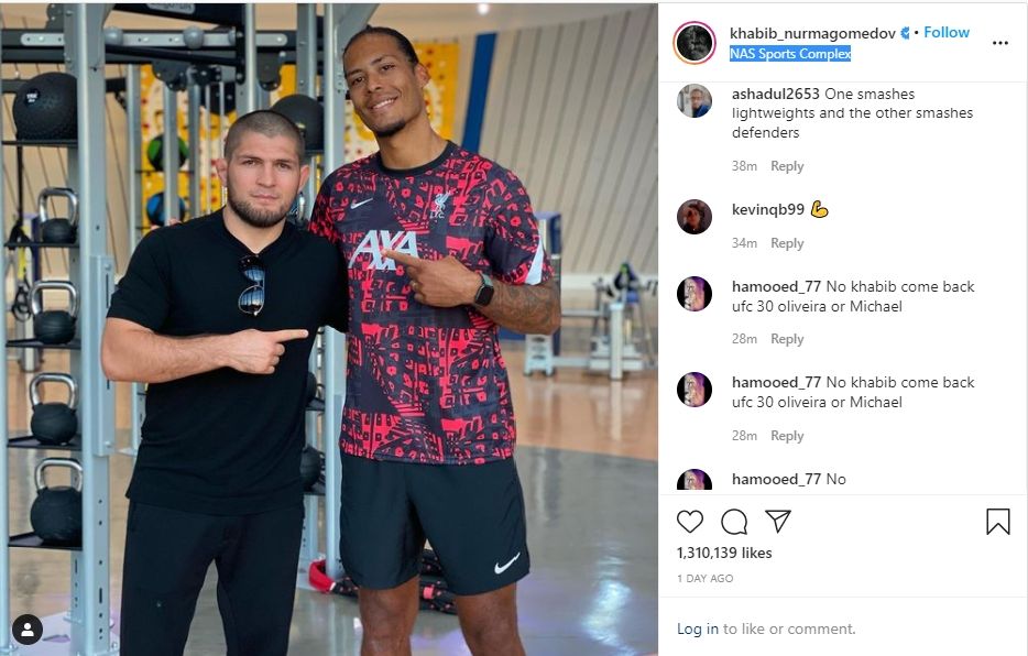 Khabib Nurmagomedov dirayu gabung Liverpool usai foto bareng Virgil van Dijk. (Instagram/khabib_nurmagomedov)