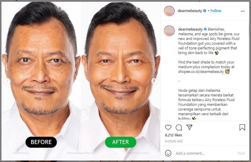 Brand Lokal Gandeng Bapak-bapak Jadi Model Makeup (instagram.com/dearmebeauty)