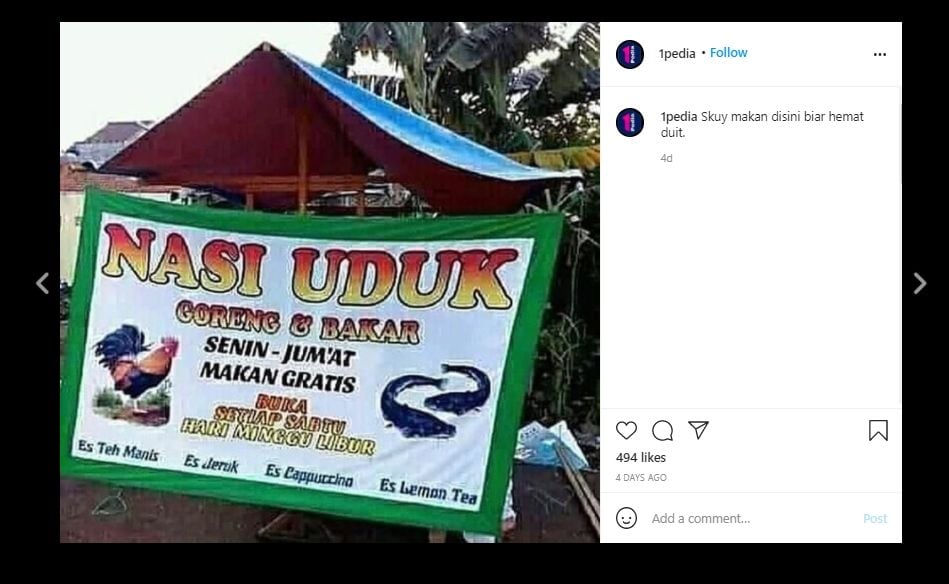 Bagi Makanan Gratis, Spanduk Warung Nasi Uduk Ini Berujung Bikin Ngelus Dada. (Instagram/@1pedia)