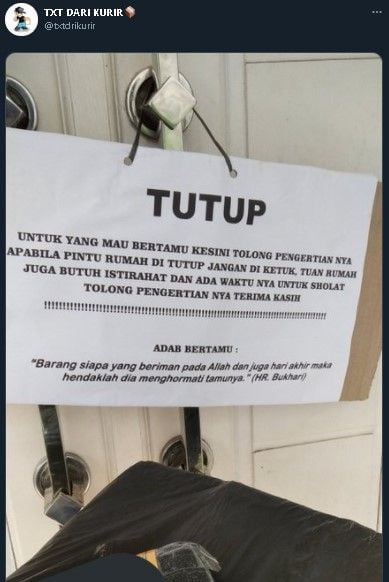 Pesan menohok pemilik rumah ke kurir. (Twitter/@txtdarikurir)