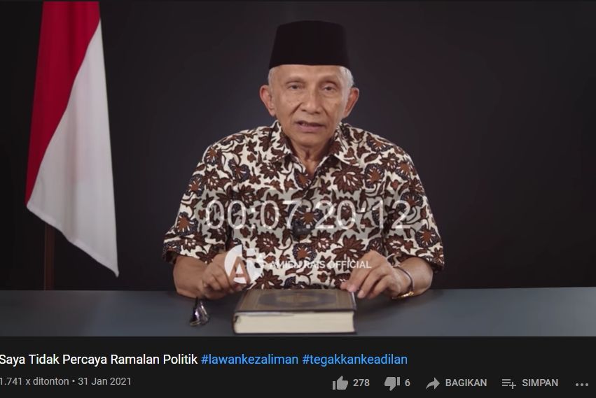 Amien Rais soal ramalan rezim Jokowi berakhir (YouTube/AmienRaisOfficial). 