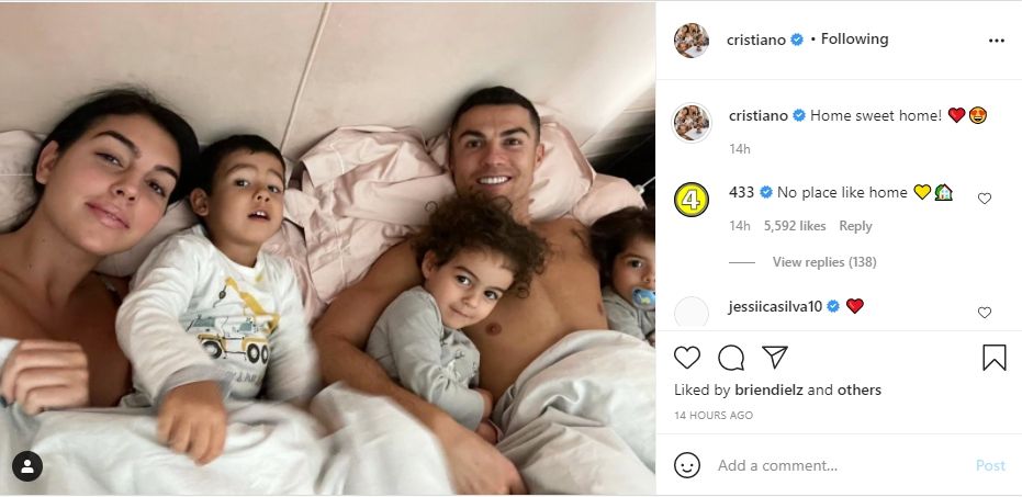 Cristiano Ronaldo bagikan foto dengan Georgina Rodriguez. (Instagram/cristiano)