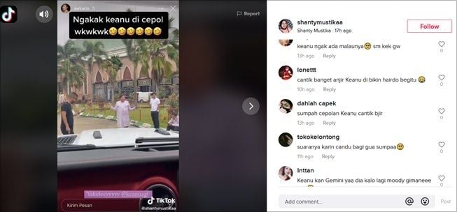 Penampilan selebgram Keanu Agl saat kondangan. (TikTok/@shantymustikaa)