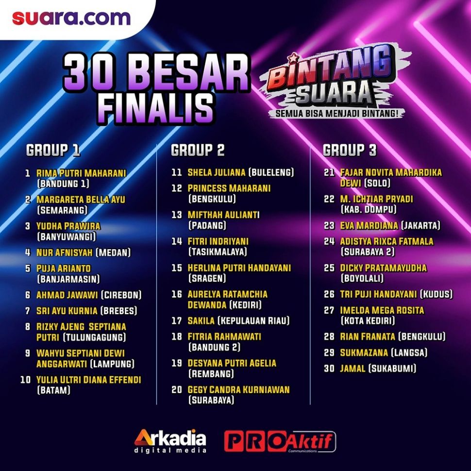 30 finalis Bintang Suara akan bertarung menjadi nomor satu / [Foto Suara.com]
