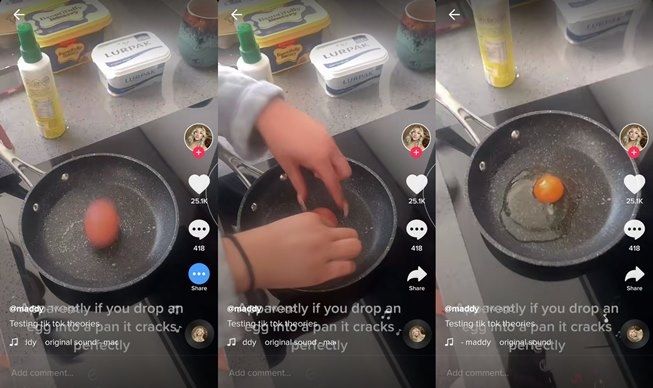 Viral cara pecahkan telur tanpa rusak bagian kuningnya. (TikTok/@maddysumnerx)
