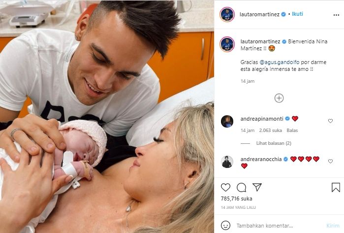 Striker Inter Milan, Lautaro Martinez, menyambut kelahiran anak pertama. (Instagram/@lautaromartinez).