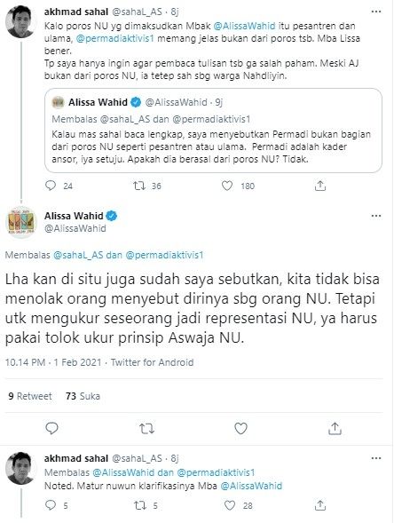 Debat Alissa Wahid dan Gus Sahal soal Abu Janda (Twitter)