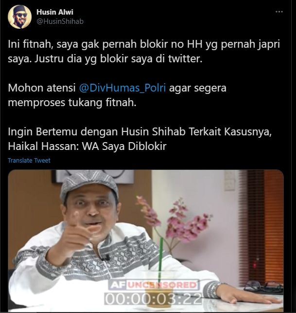 Husin Shihab soal Haikal Hassan (Twitter/HusinShihab).