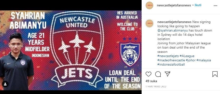 Sudah tiba di Sydney, Syahrian Abimanyu segera berseragam Newcastle Jets