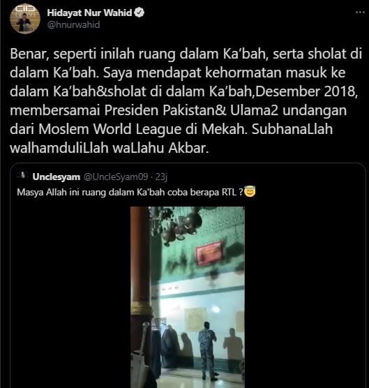 Cerita Hidayat Nur Wahid pernah salat di dalam Ka'bah. (Twitter)